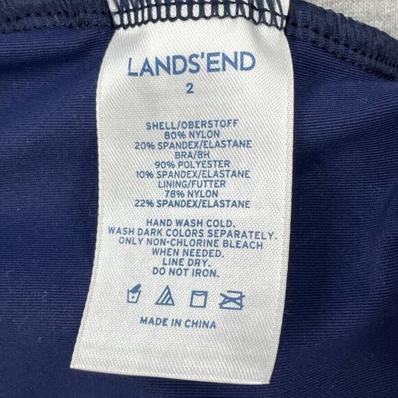 Lands End Swimsuit Womens 2 Blue Tankini Top Color Block Lined Built In Bra - Picture 2 of 10
